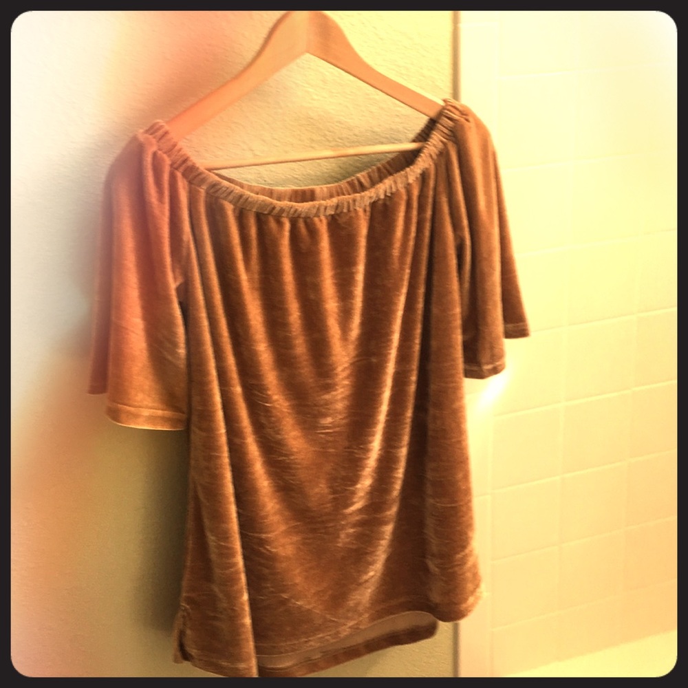 Mustard velvet off shoulder top